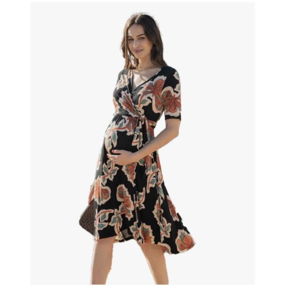 Seraphine Black Dress with Orange Floral Design